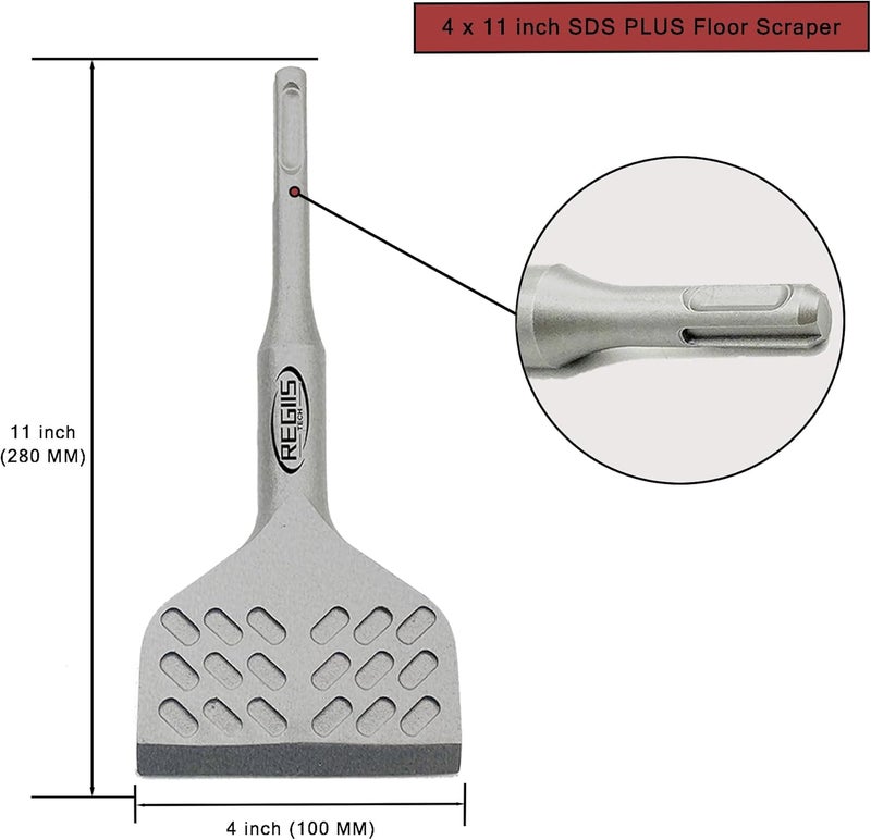 Regiis Tech SDS Plus Floor Scraper 4 in. x 11 in. Wide Angled Flooring Adhesives Remover, Cranked Thinset Removal Chisel Tool - Image 2